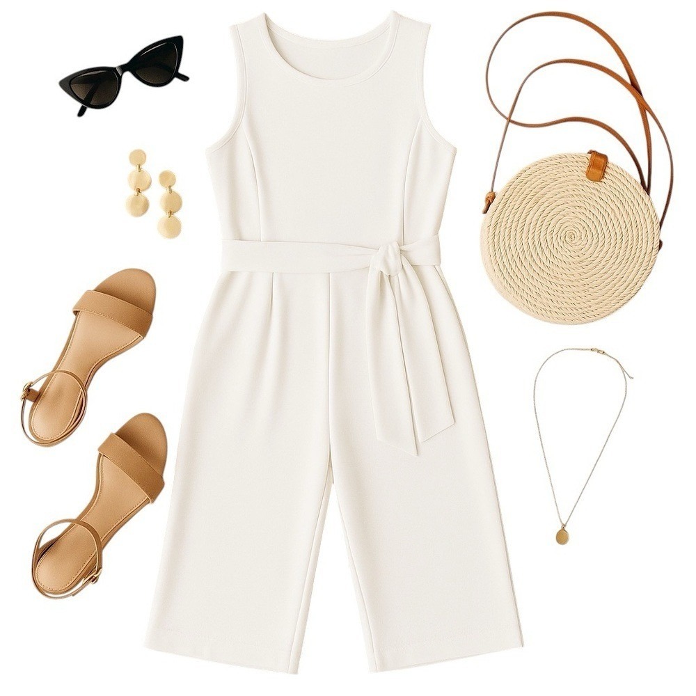 Tommy Hilfiger White Belted Wide Leg Sleeveless Jumpsuit Womens 12 NWT *Marked*